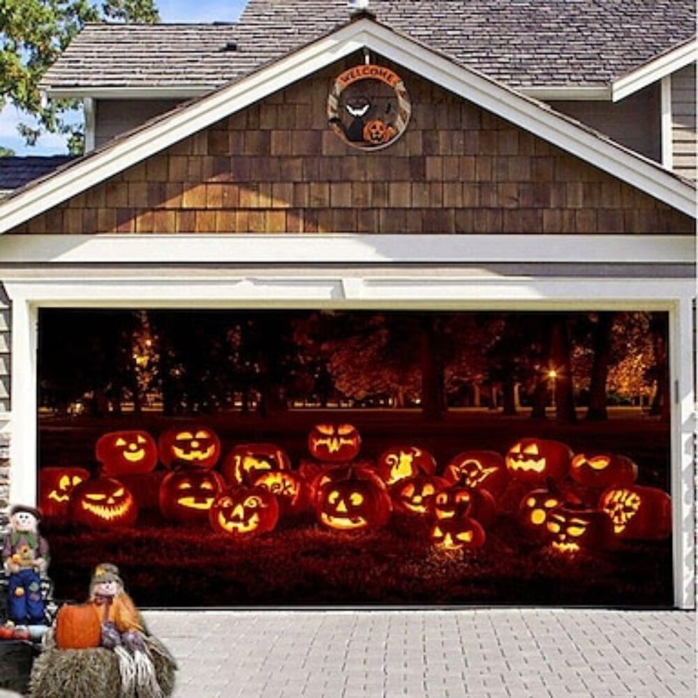 Jack O Lanterns Pumpkins Halloween Garage Door Cover/ Halloween Banner.